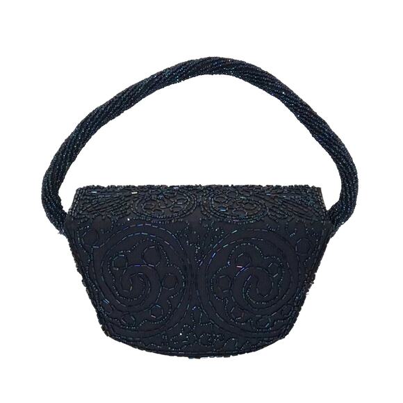Silk Taffeta Beaded Bucket Purse Handbag Embellished Rauf Co Snap Vintage - Picture 16 of 16
